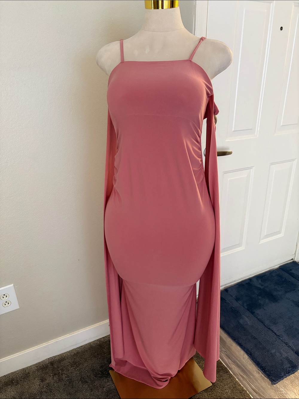 Club L London Rose Spaghetti Strap Maxi with Back Pleat